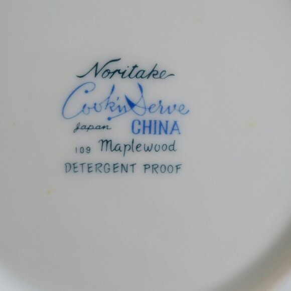 Vintage Noritake Maplewood Round Serving Bowl, Blue & Tan Autumn Leaves, c.1960s - Picture 2 of 11